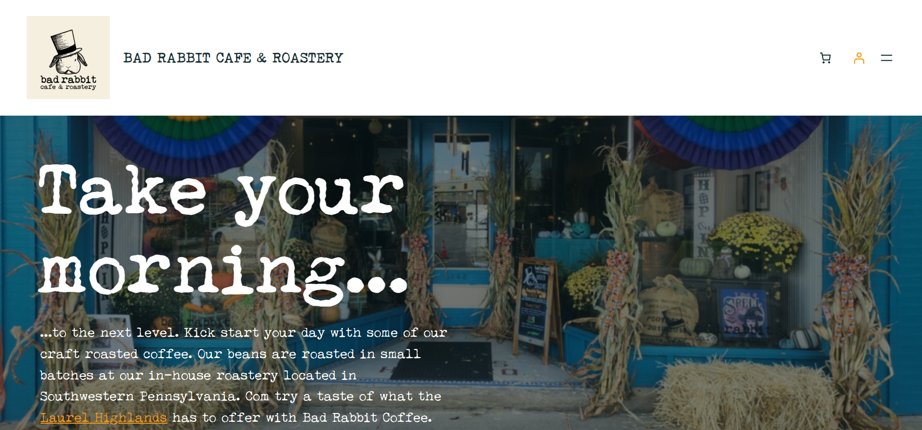 Screenshot of the website of Bad Rabbit Coffee & Roastery in Perryopolis, PA.