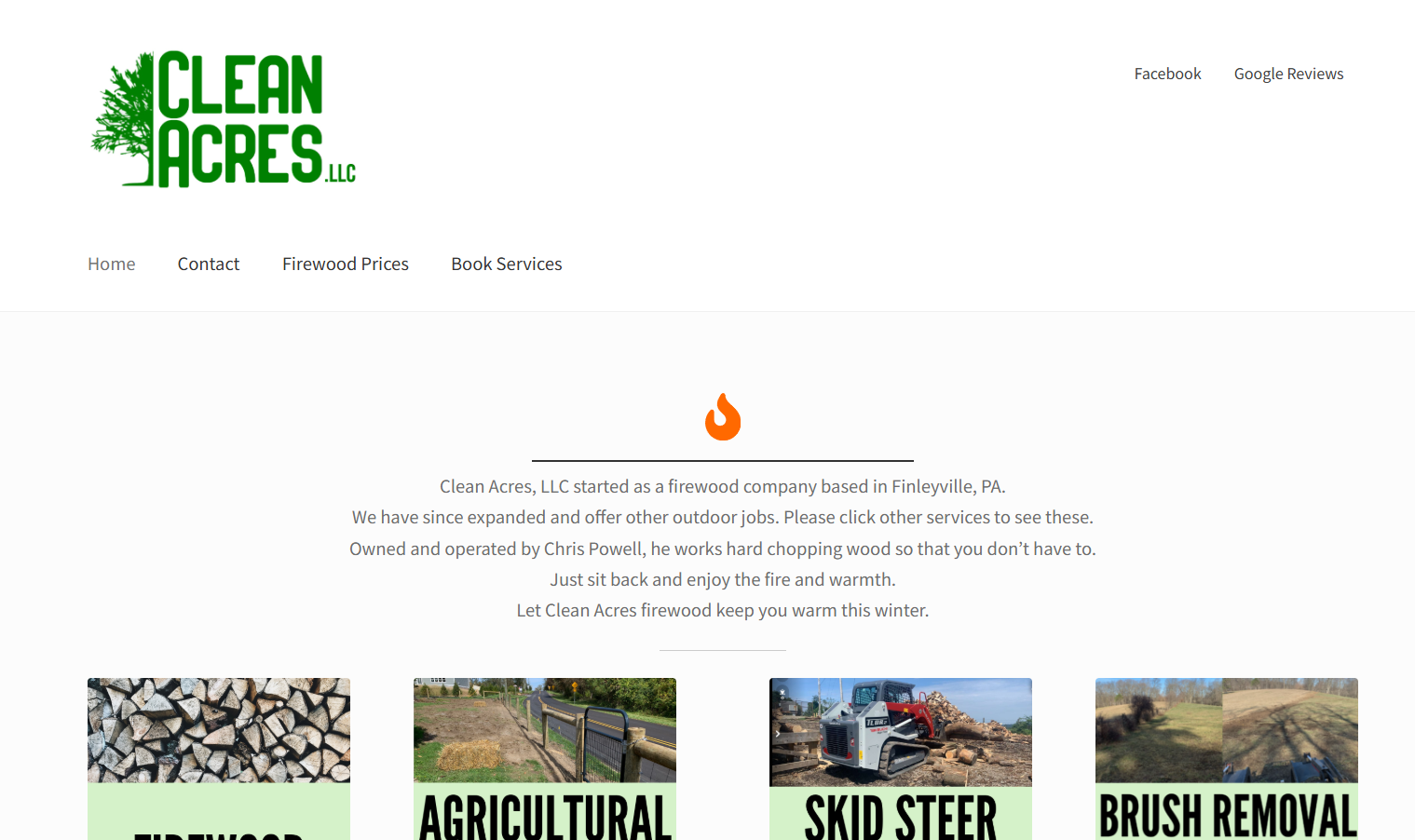 Screenshot of Clean Acres, LLC Website in Finleyville, PA