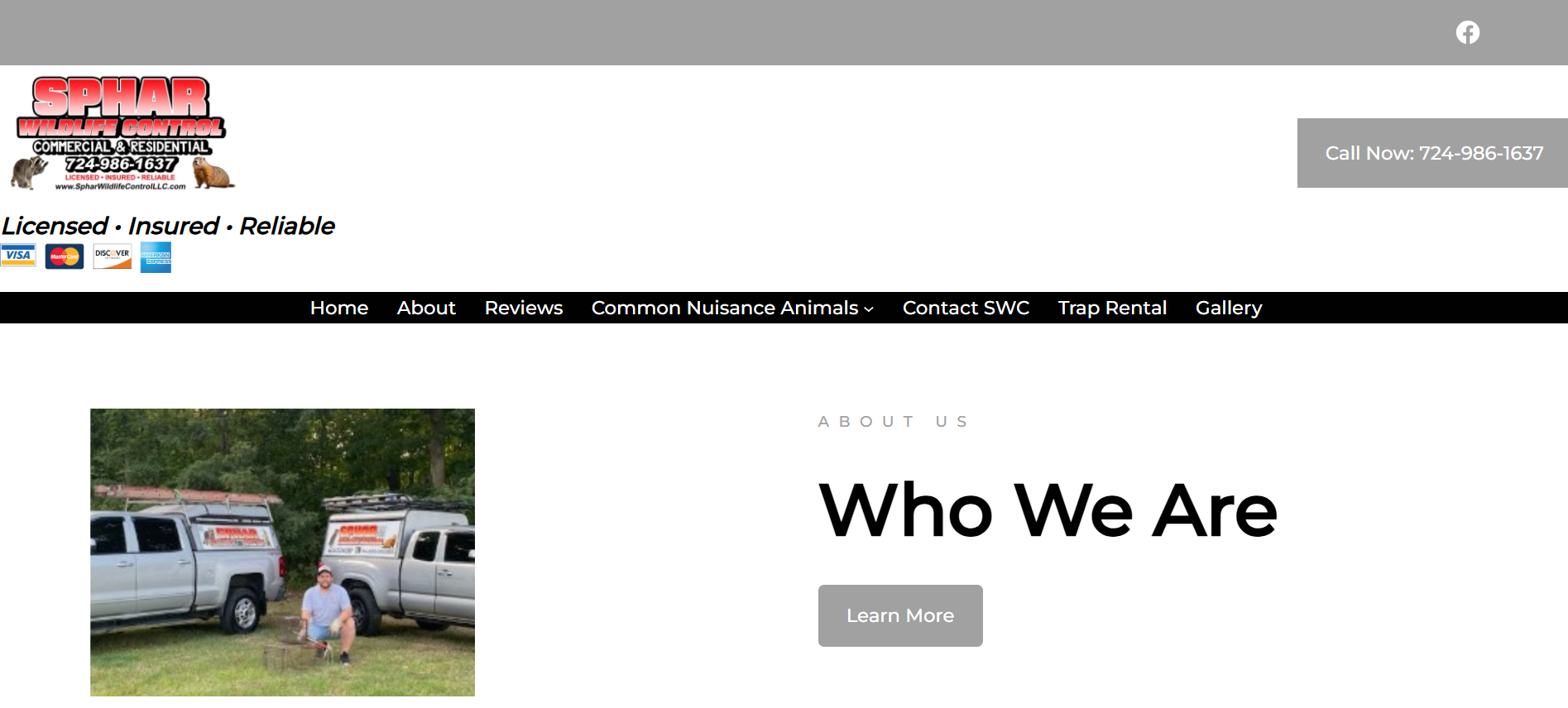 Screenshot of Sphar Wildlife Control LLC in Monongahela, PA