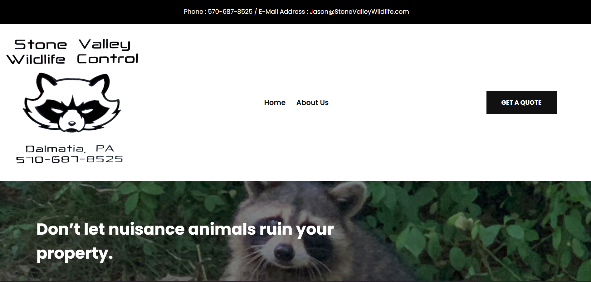 Screenshot of Stone Valley Wildlife Control location in Dalmatia, PA